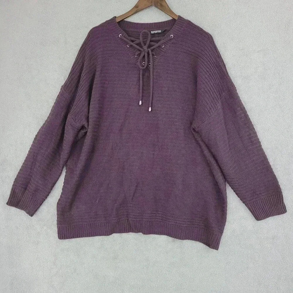 Bloomchic Womens Oversized Lace-Up Sweater Plus 22-24 Purple 100% Acrylic  5CT - Picture 1 of 7